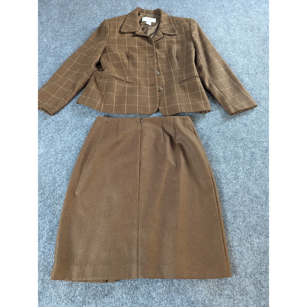 NYGARD COLLECTION Women 2PC 100% Wool  Skirt Suit Jacket Size 8 Brown